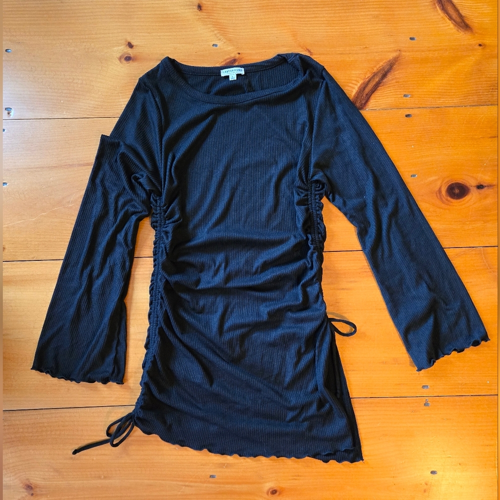 Earthbound Black Asymmetrical Long Sleeve Tie Dress